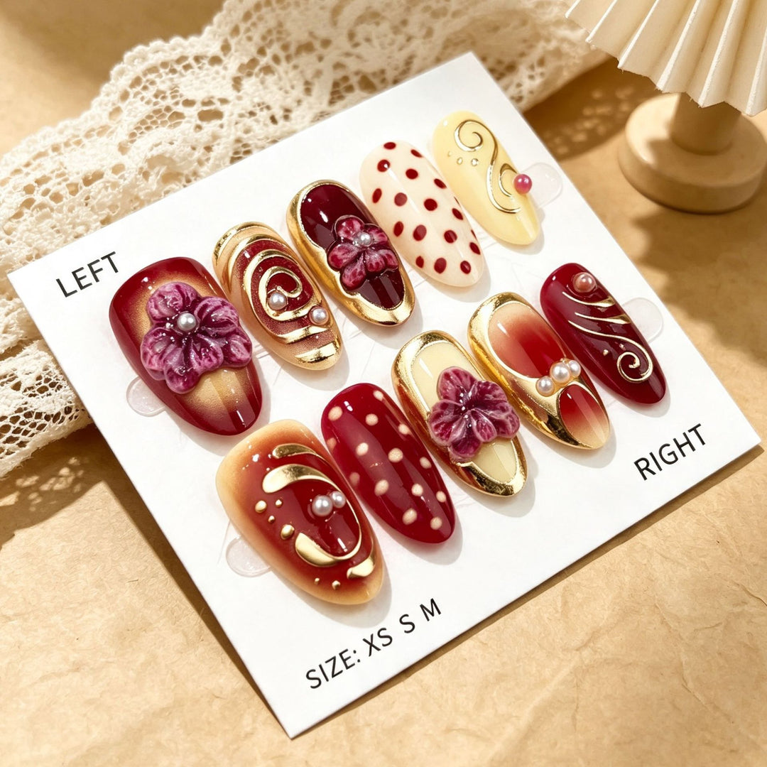 Dekoratives Floral Press-On Nagelkunstset