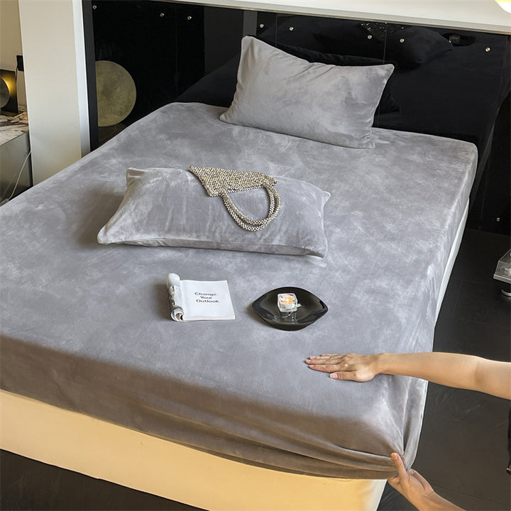 Samtvelours-Spannbettlaken mit extra tiefem Bund und elastischem Rundumgummi