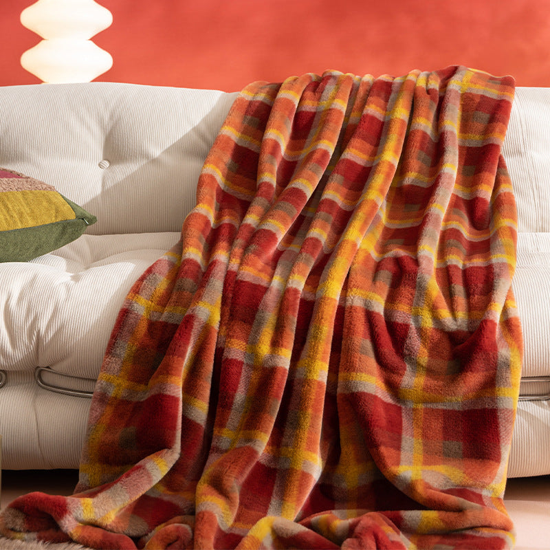 Kuschelige Mikrofaser-Wohndecke mit kariertem Muster, extraweichem Thermofleece und leichtem Wärmeeffekt Karnz