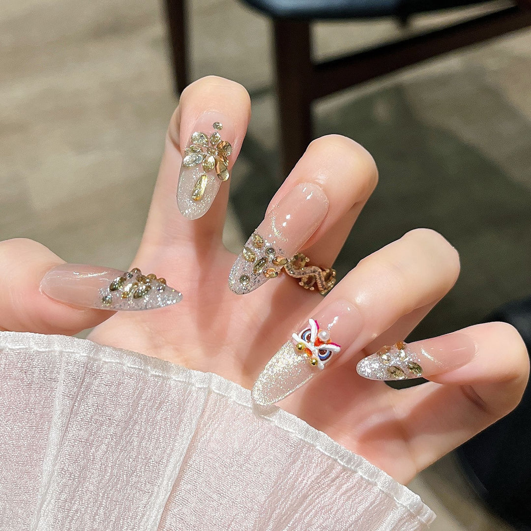 Dekorativer Strass Blumen Press-On Nail Set Karnz