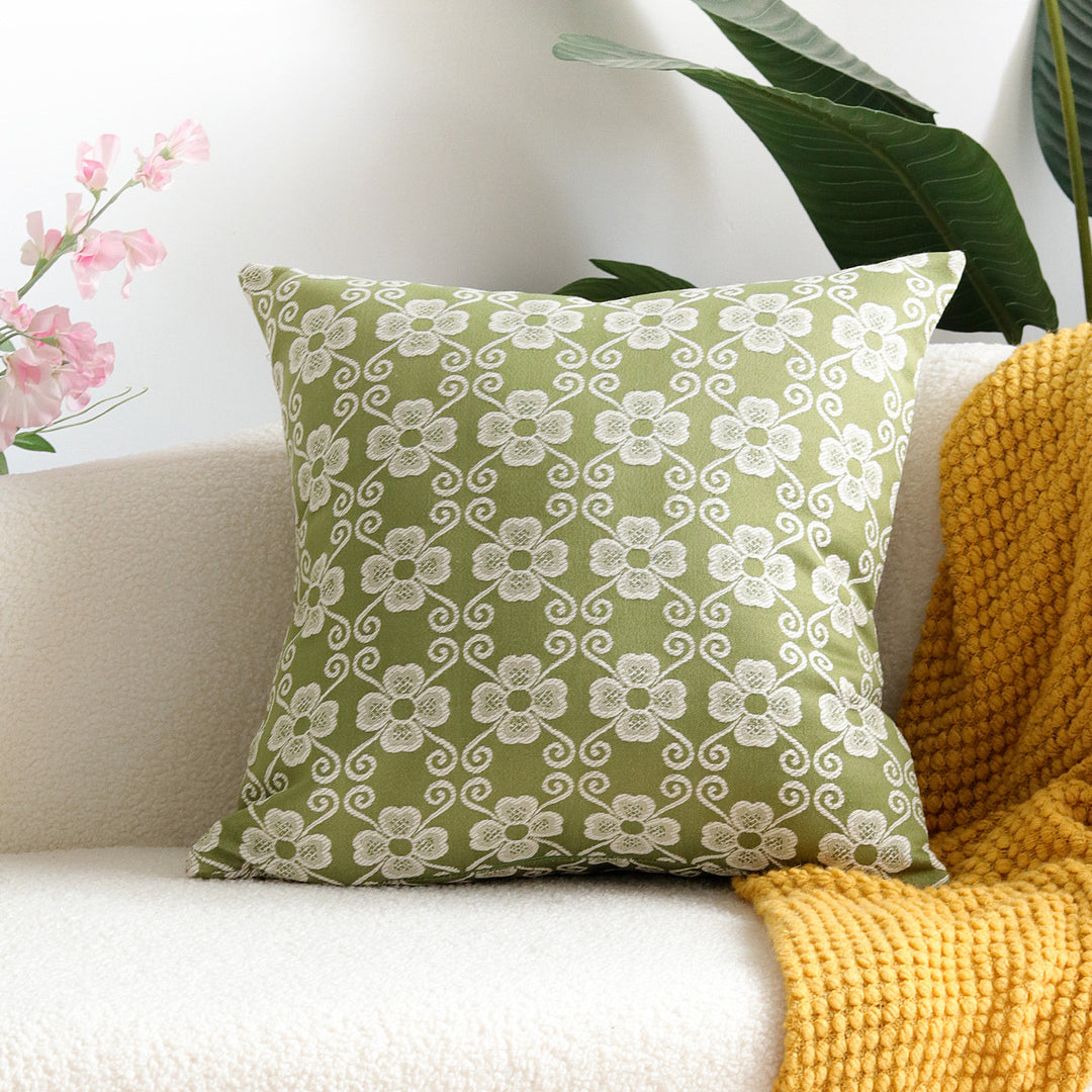 Quadratisches besticktes florales Jacquard-Dekorationskissenbezug