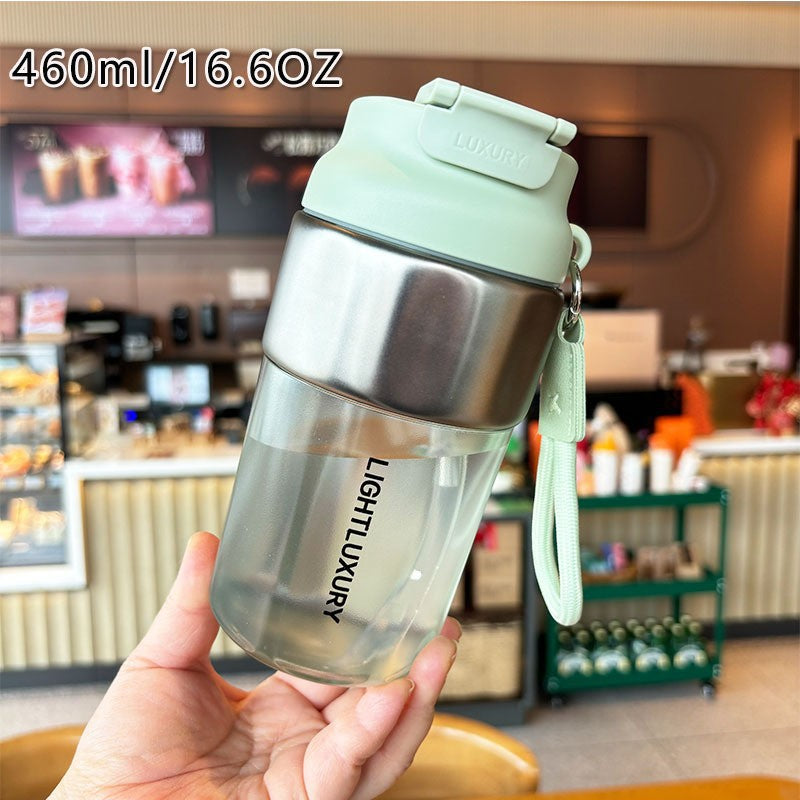 Damen isolierte Trinkflasche mit rutschfestem Silikonring und integriertem Strohhalm Karnz