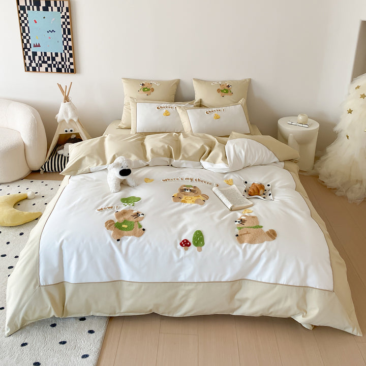 Besticktes Plüsch-Applikation Bettwäsche-Set mit Kopfkissenbezügen