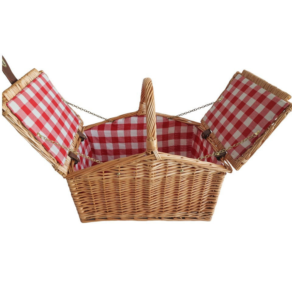 Damen Picknickkorb mit herausnehmbaren Fächern und stilvollem Karostoff Karnz