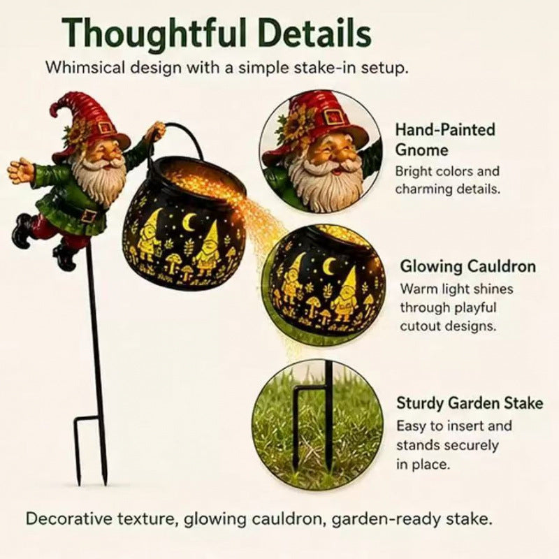 Dekorative Gartenzwergfigur mit Kessel Karnz