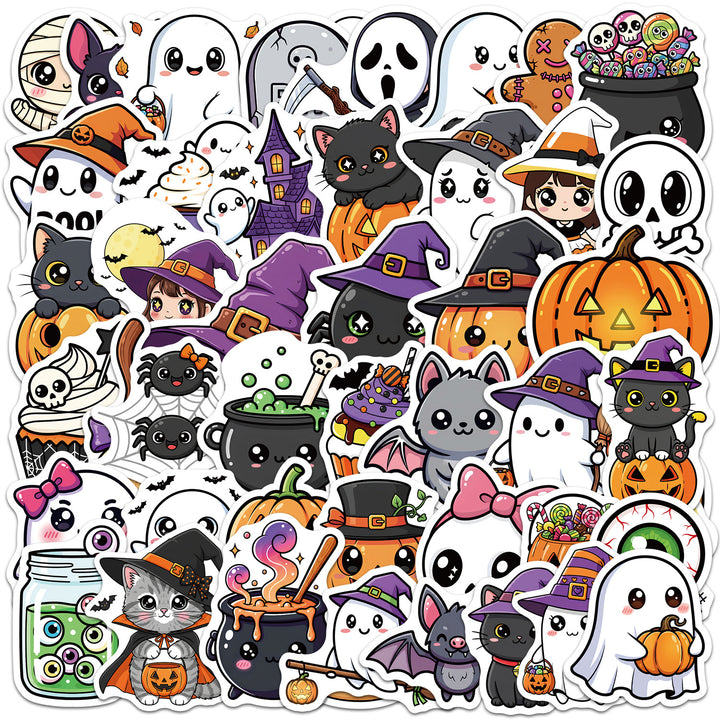Kawaii Halloween Vinyl-Sticker-Set Wasserdichtes, abziehbares Aufkleberpack für Laptop, Scrapbooking und Geschenkdeko