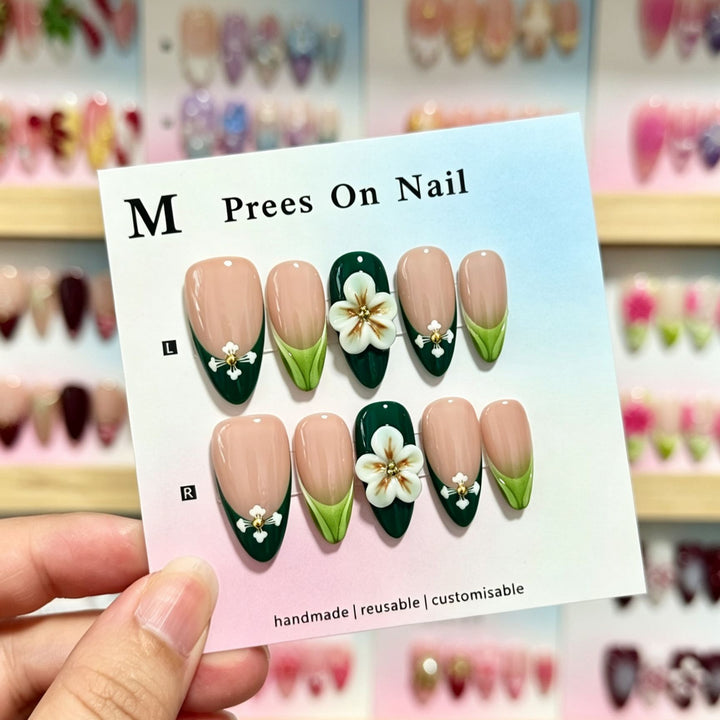 Handgemachte Blumen Overlay Press-On Nägel