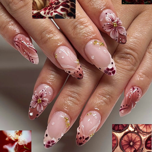 Premium Dekorative Florale Press-On Nagelspitzen Karnz