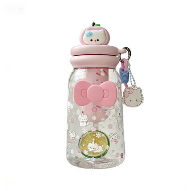 Damen Trinkflasche mit fröhlichem Apfelmotiv und integriertem Deckel Karnz