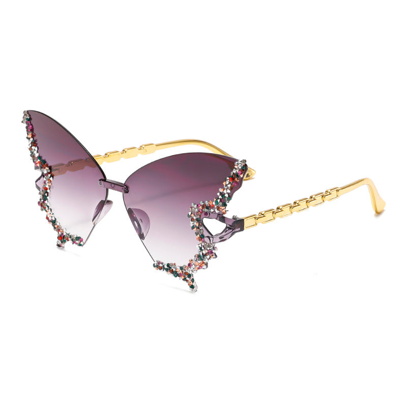 Damen extravagante Sonnenbrille mit Kristallverzierungen Karnz