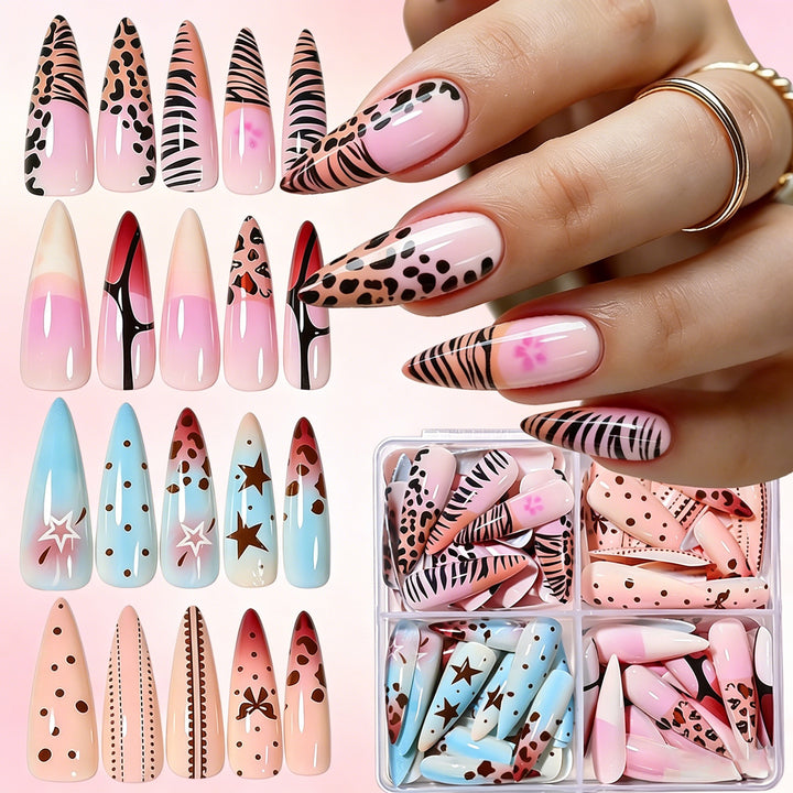 Künstlerisches Langes Stiletto Press-On Nagelset Karnz