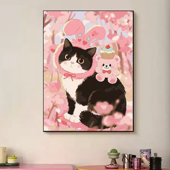 Verspielte katzenmotivierte Illustrationswandkunst Karnz
