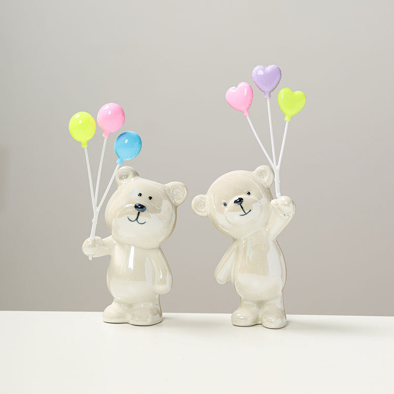 Süße Keramikbärenfigur mit Luftballons Karnz
