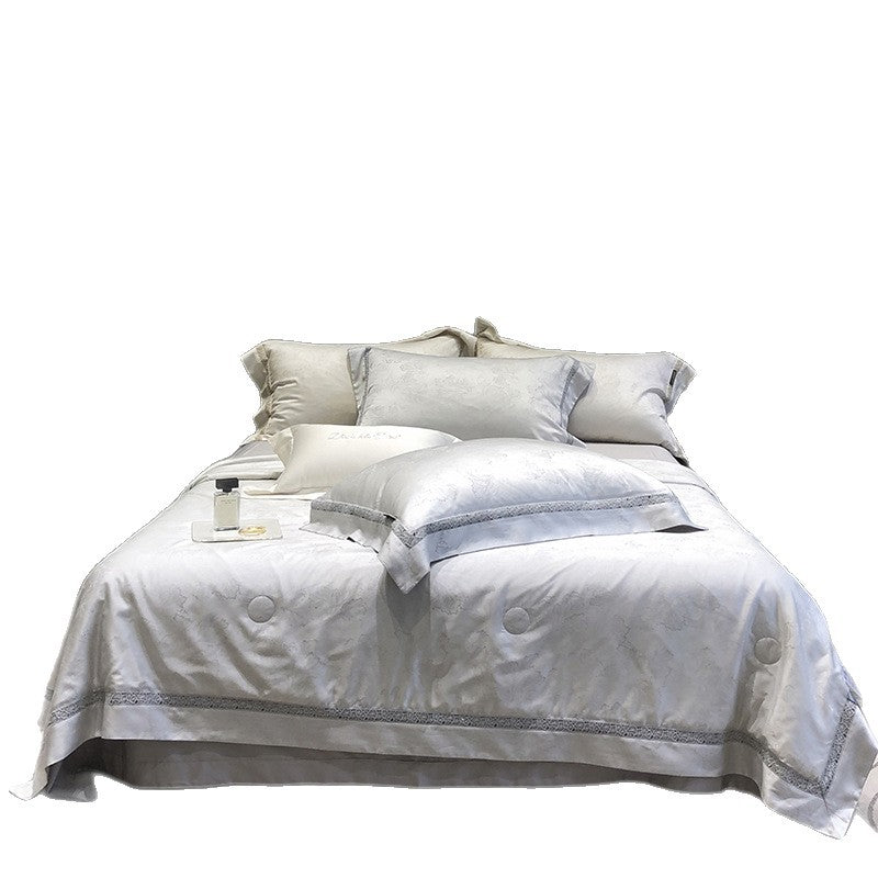 Luxuriöses Satin-Bettwäsche-Set mit Spitzenbordüre und feiner Steppverzierung