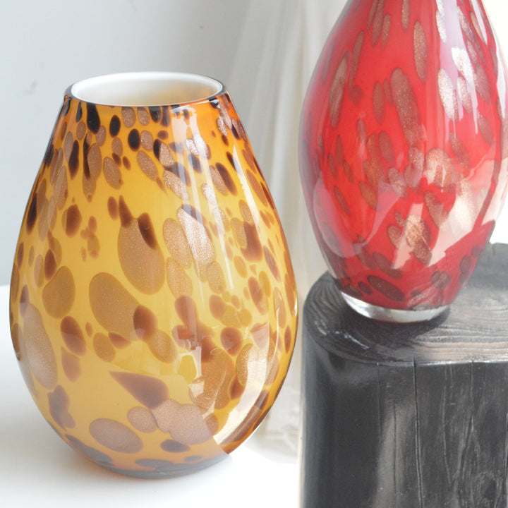 Mouth-Blown Gesprenkelter Glasbirnenvase mit Schmalem Mund und Hochglanz-Finish Karnz