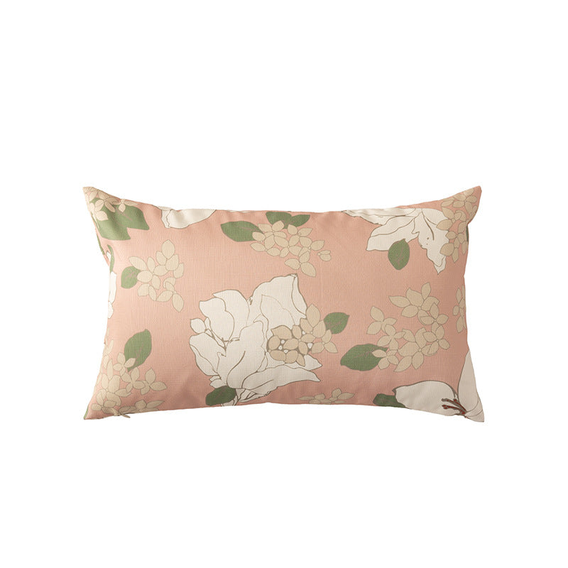 Rechteckiges Zierkissen mit skizzenhaftem Blumenprint und feiner Leinenoptik