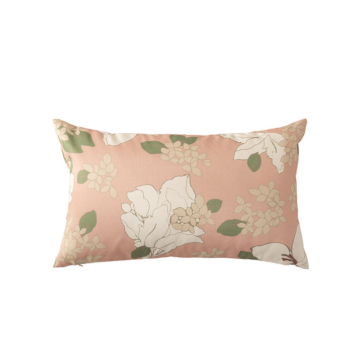 Rechteckiges Zierkissen mit skizzenhaftem Blumenprint und feiner Leinenoptik