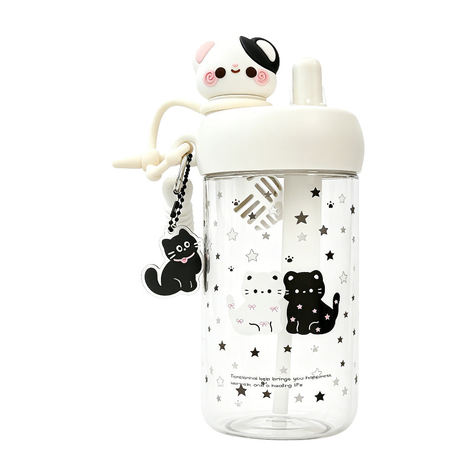 Damen Trinkflasche mit Tiermotiven und integriertem Strohhalm Karnz
