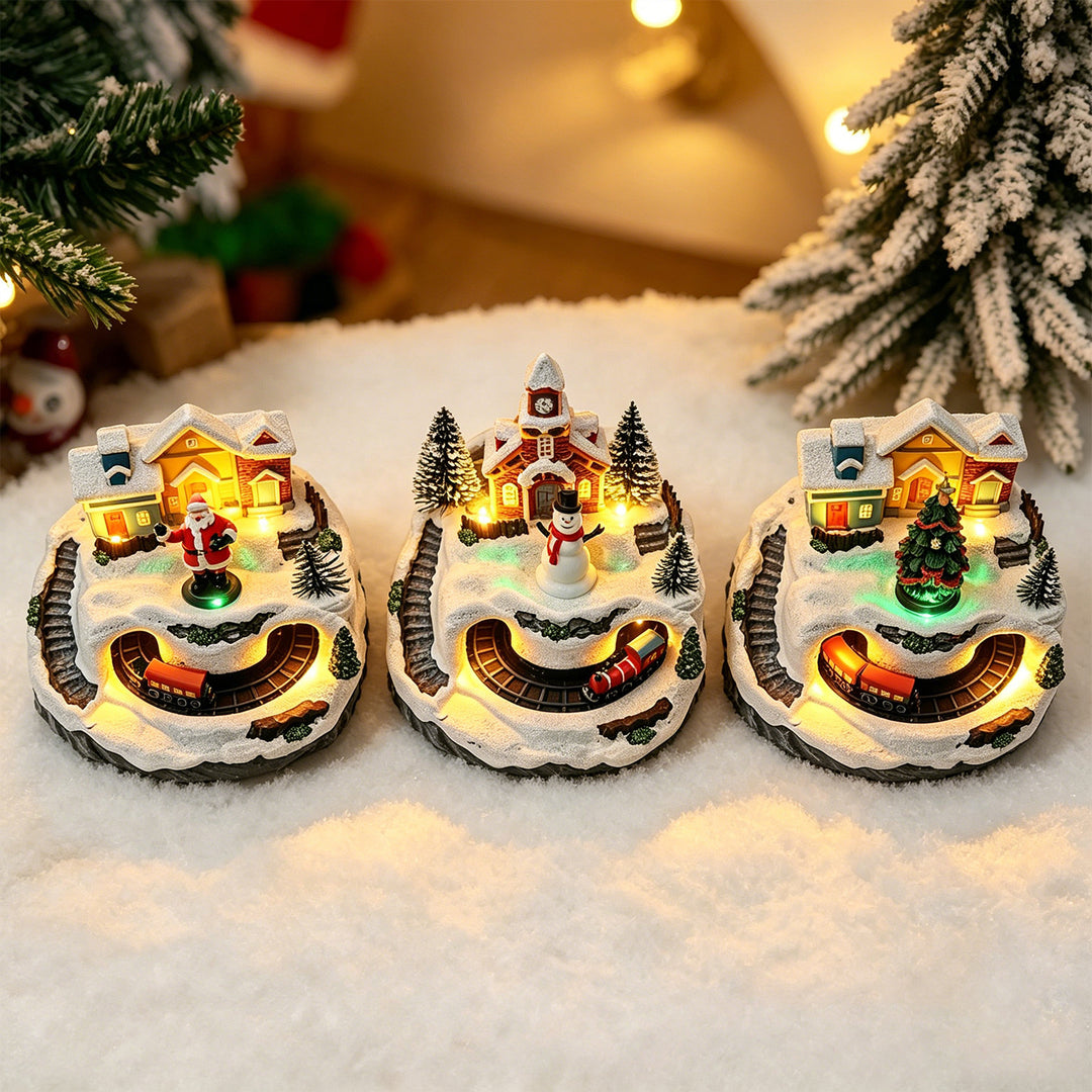 Bewegliches Weihnachtsdorf mit Lichtern und Schneemann Karnz