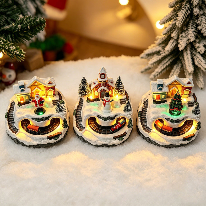 Bewegliches Weihnachtsdorf mit Lichtern und Schneemann Karnz