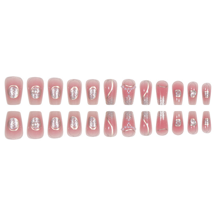 Elegante Stiletto Press-On Nail Set mit Edelstein- und Glitzerakzenten Karnz
