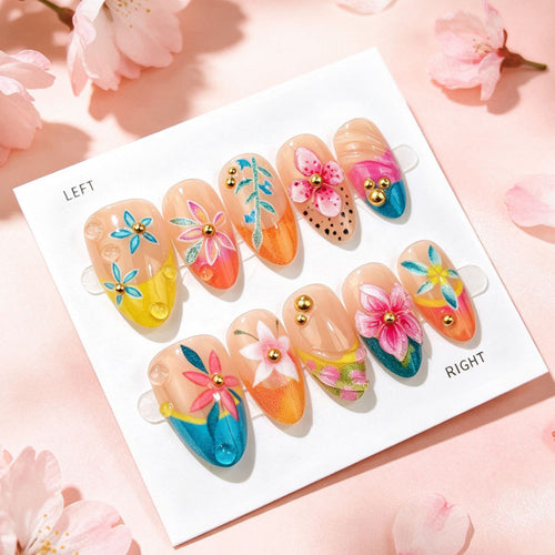 Florale Acryl Press-On Nägel Set
