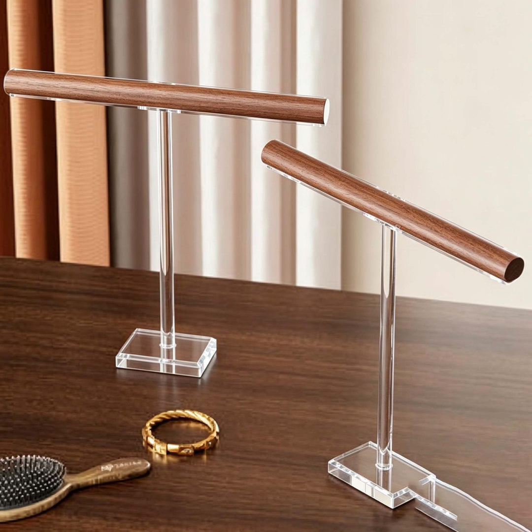 Holzständer für Halsketten und Armbänder mit T-Bar-Organizer und beschwertem Sockel