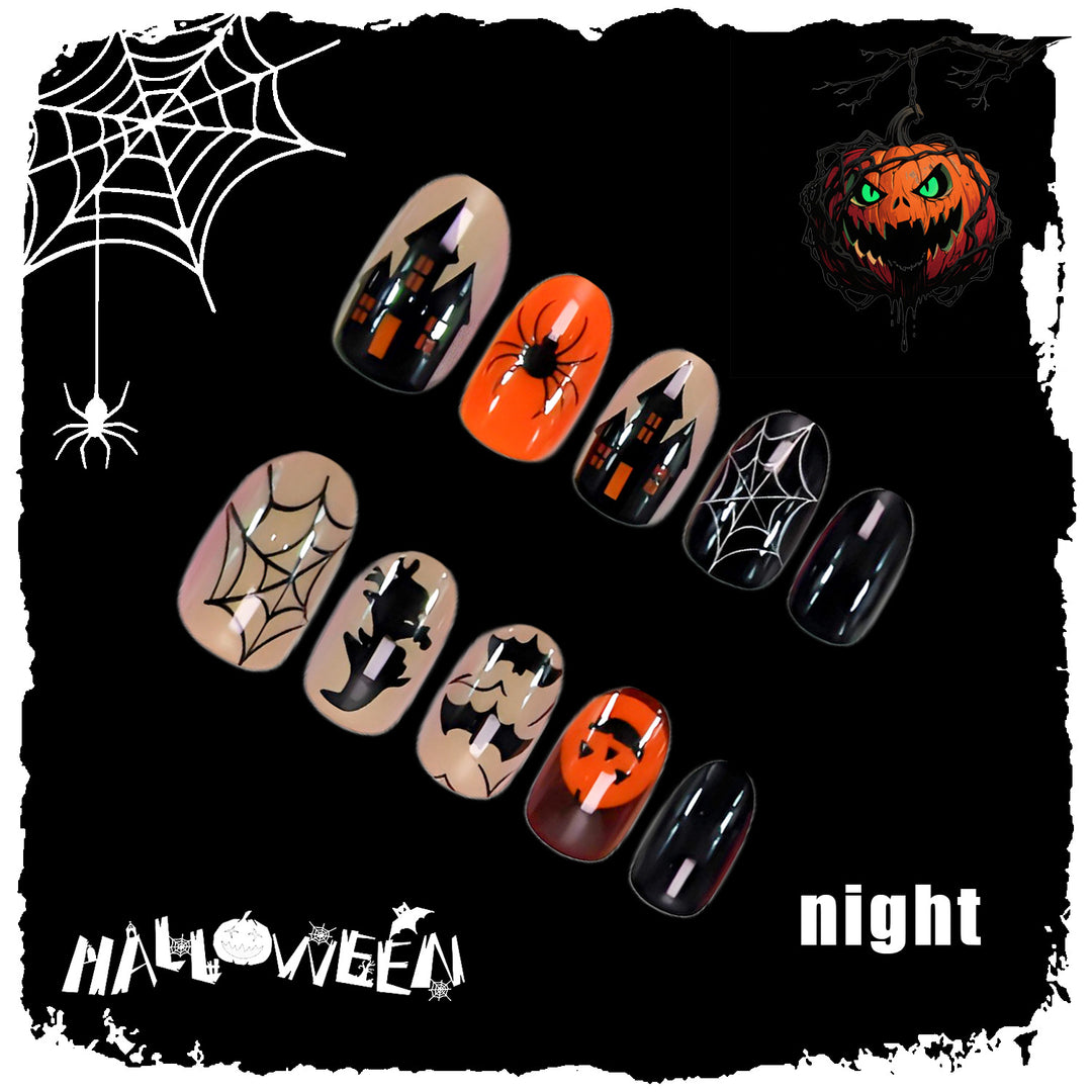 Halloween Kunstnagelset mit kreativen Spinnen- und Kürbismotiven Karnz