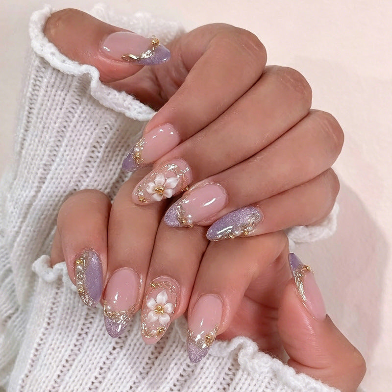 Blumengeschmücktes Press-On Nagelset