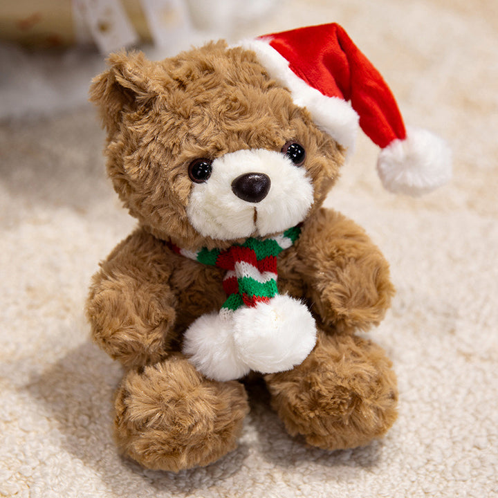 Plüsch Weihnachts-Teddy mit Santa-Hut und Strickschal Feiertags-Huggable Stofftier Karnz