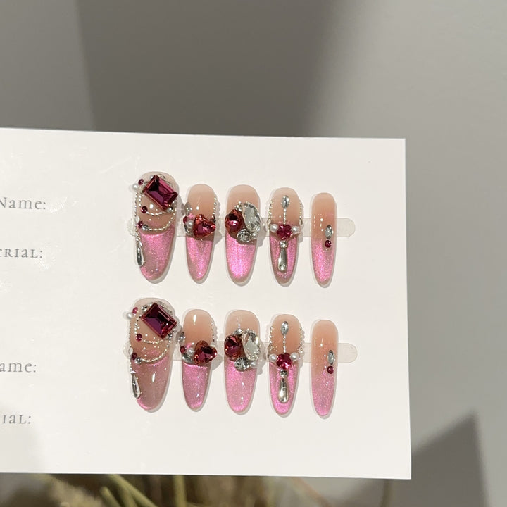 Glitzernde, mit Schmuck verzierte Press-On-Nagelset