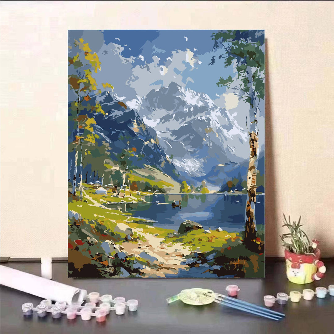 Scenic Mountain Lake Malen nach Zahlen Set Karnz