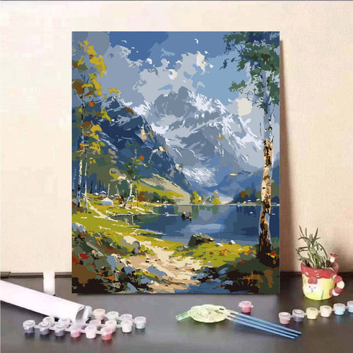 Scenic Mountain Lake Malen nach Zahlen Set Karnz