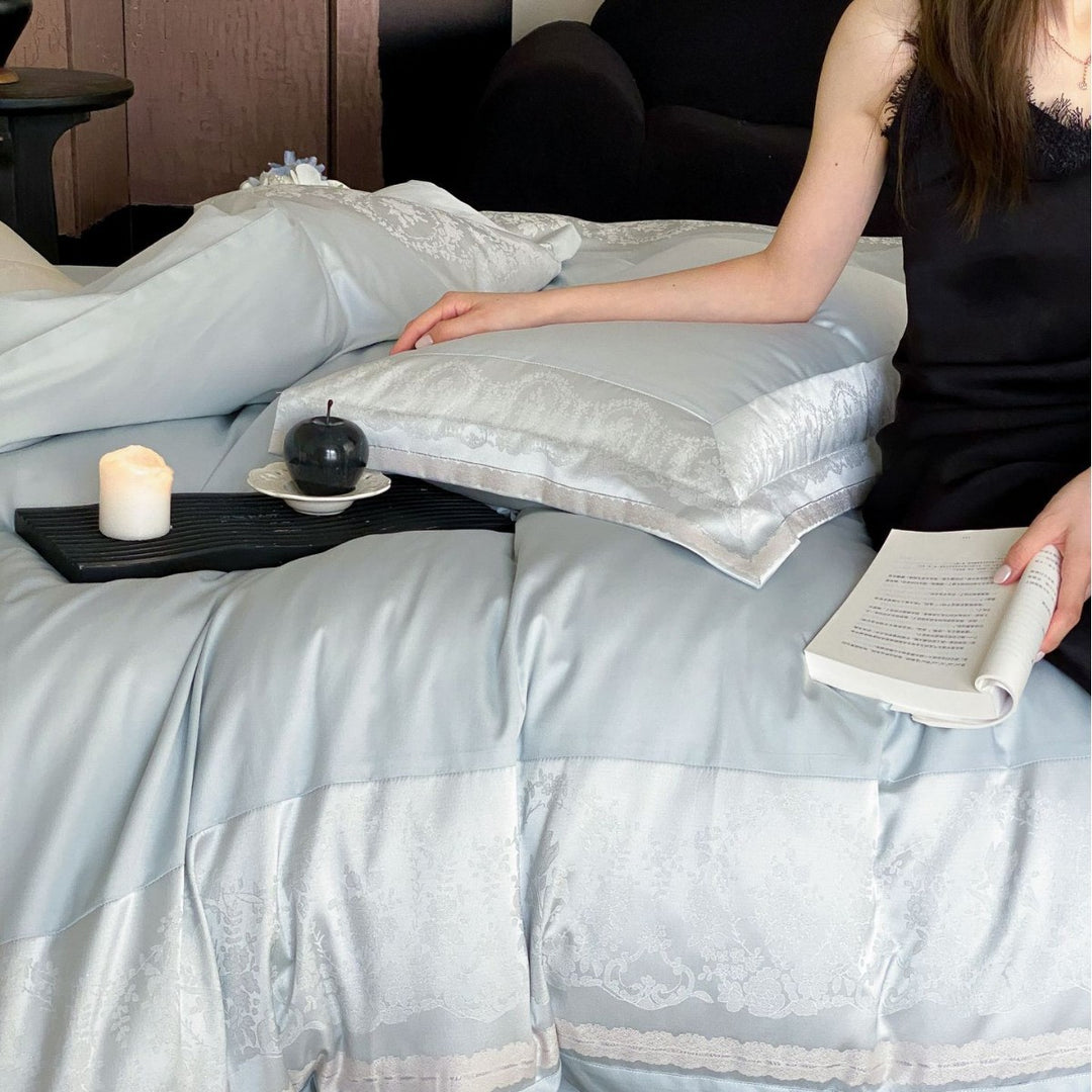 Luxus Satin Baumwoll Bettbezug Set mit Jacquard Bordüre