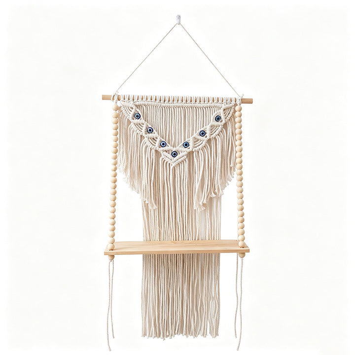 Macrame Wandregal mit dekorativen Perlen Karnz
