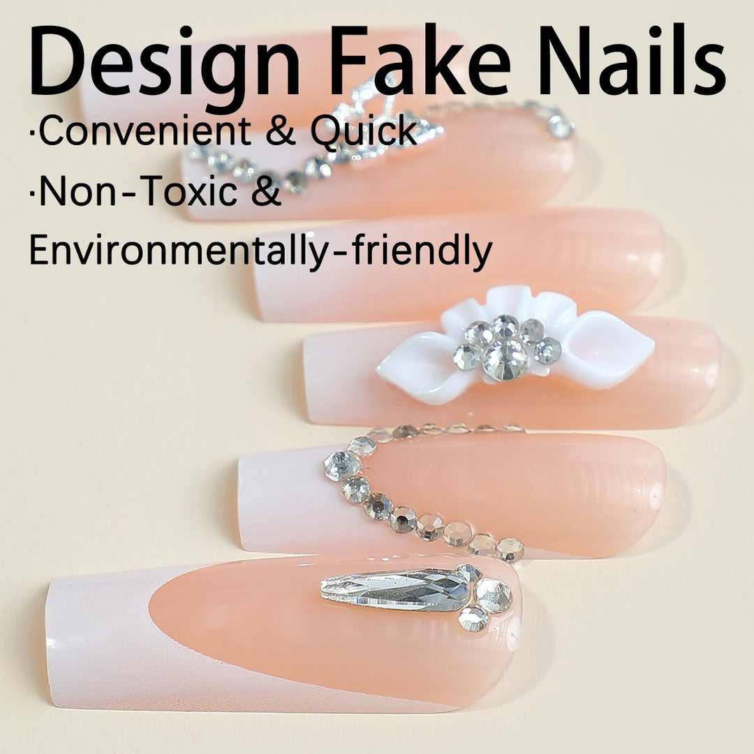 Kunstnagelset mit eleganten 3D-Akzenten und Glitzerverzierungen Karnz