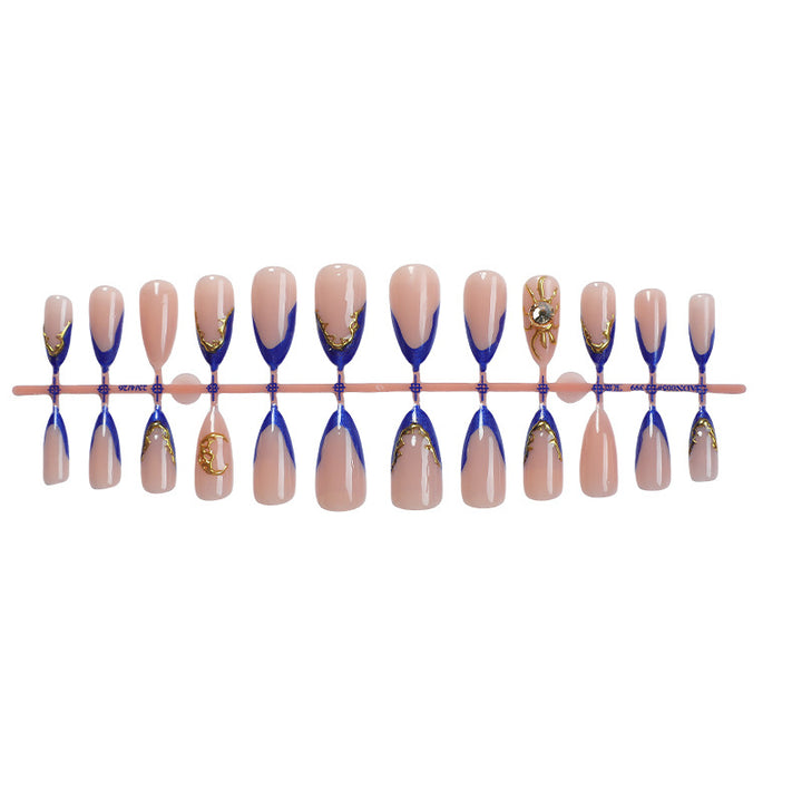 Premium Dekorativer Press-On Nagel Satz mit Gold und Blau Akzent Designs Karnz