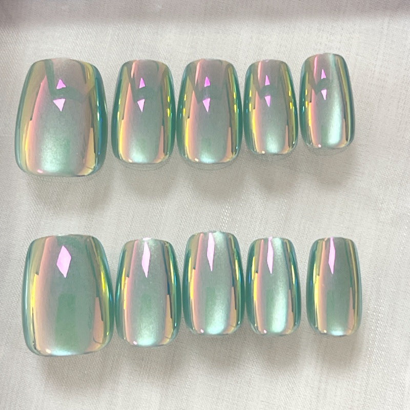 Iridescent Glossy Press-On Nail Set Karnz