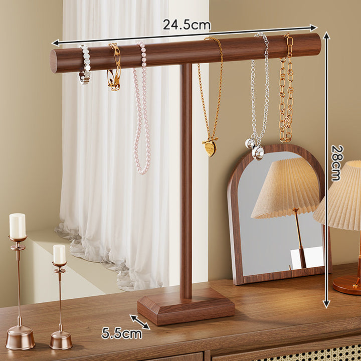 Holzständer für Halsketten und Armbänder mit T-Bar-Organizer und beschwertem Sockel