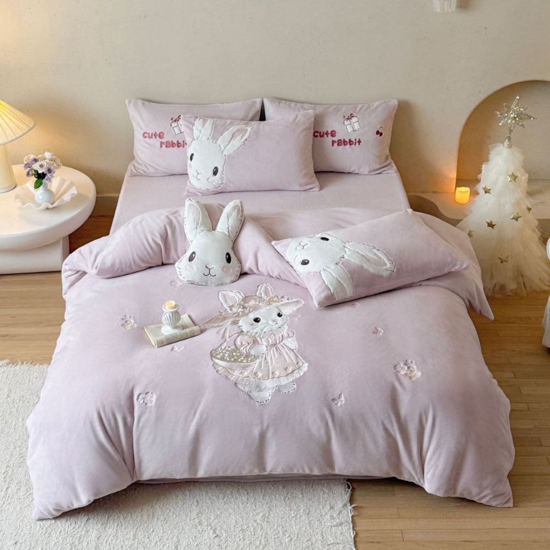 Kinderplüsch-Hase Applikation Bettwäsche Set