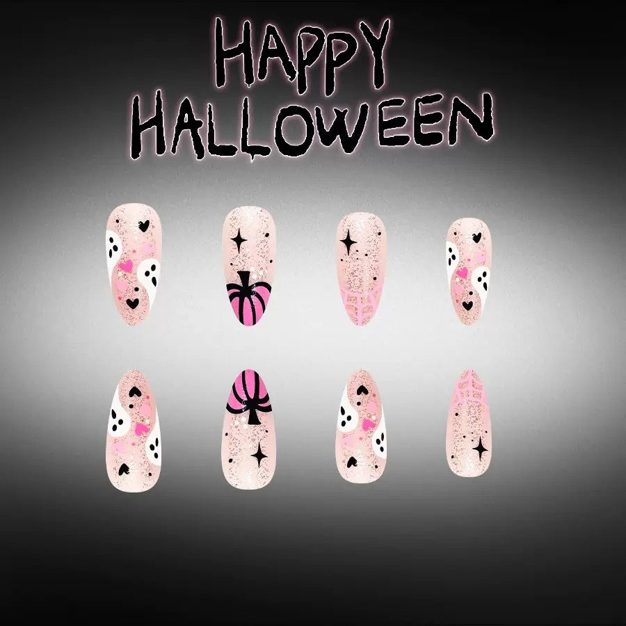 Kunstnagelset mit kreativem Halloween-Motiv und Glitzer Karnz