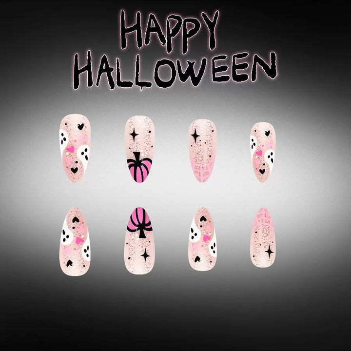 Kunstnagelset mit kreativem Halloween-Motiv und Glitzer Karnz