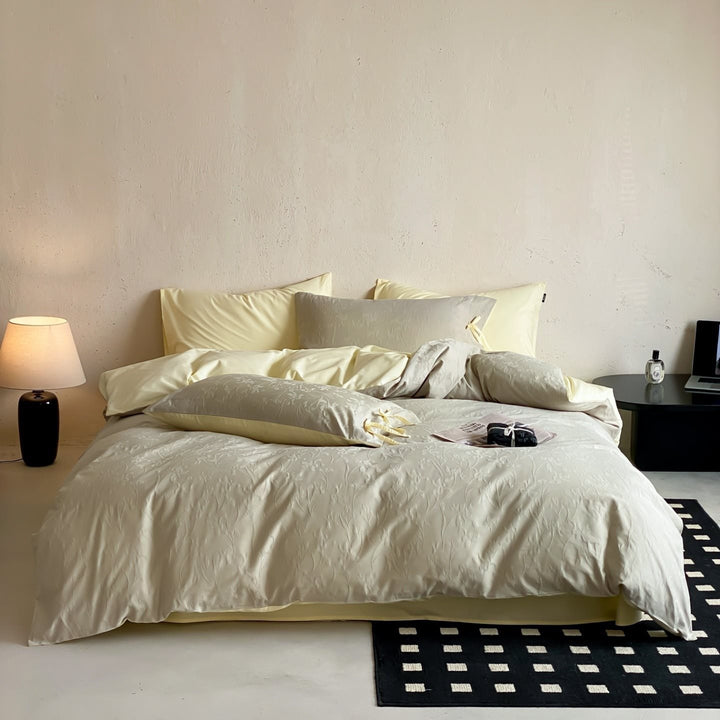 Elegantes Baumwollsatin-Bettwäscheset mit Wendefunktion und Bindebändern