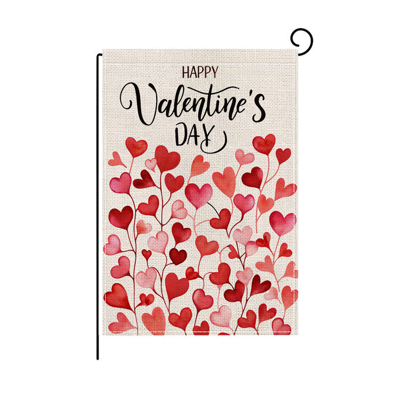 Valentinstag Leinen-Textur Gartenbanner Flagge mit Aquarell Herzdruck