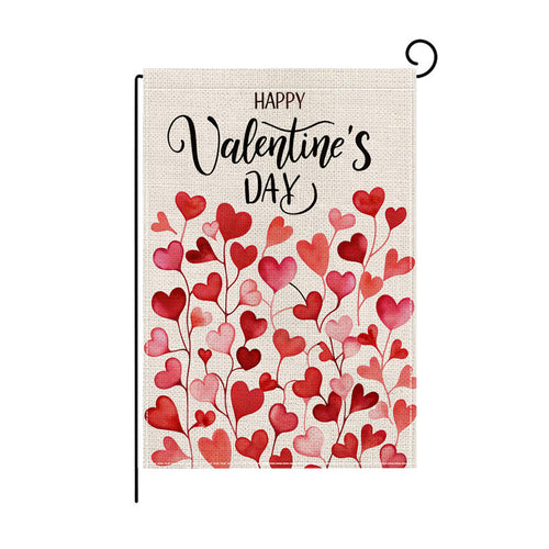 Valentinstag Leinen-Textur Gartenbanner Flagge mit Aquarell Herzdruck