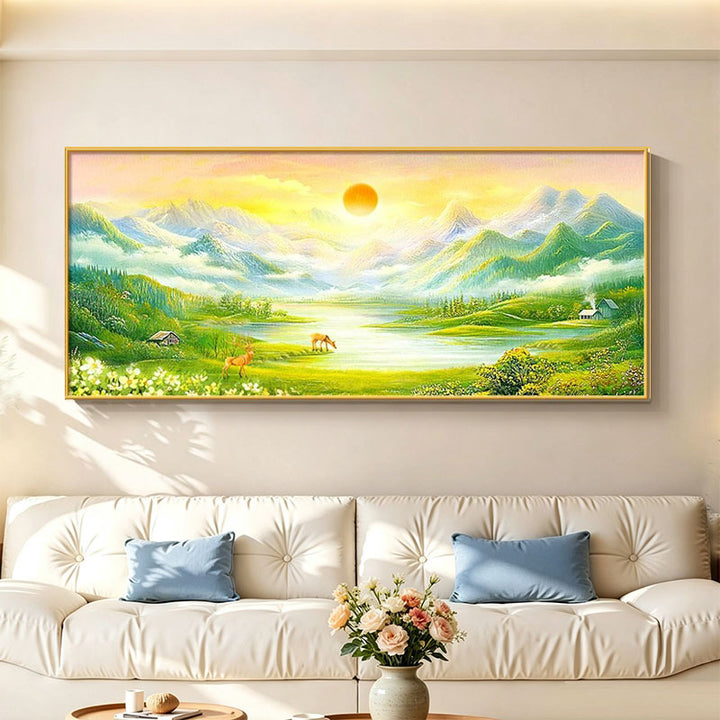Gerahmtes Beruhigendes Natur Landschaft Kunstwerk