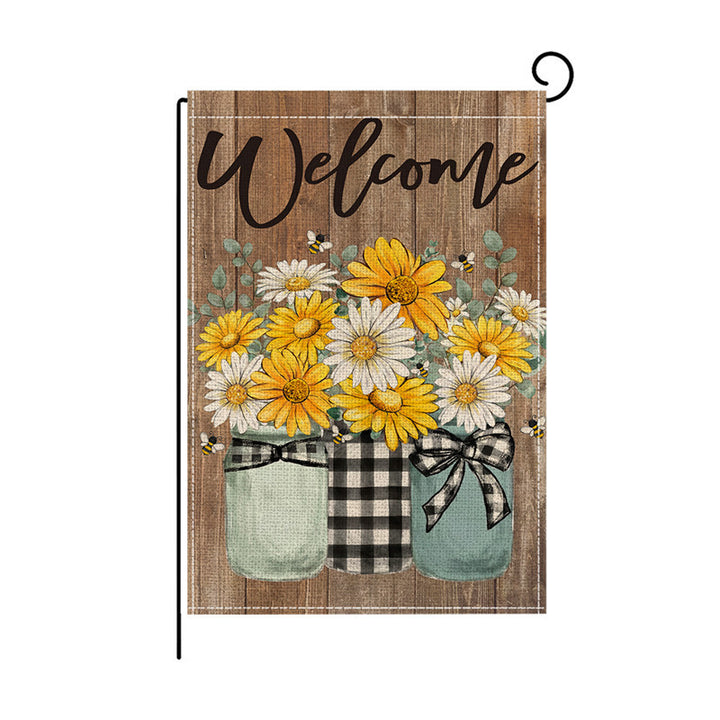 Dekorative Jute-Textur Gartenflagge mit Sonnenblume Katze Willkommen Design