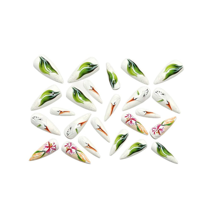 Kunstnagel-Set mit Floralem Storchendesign Karnz