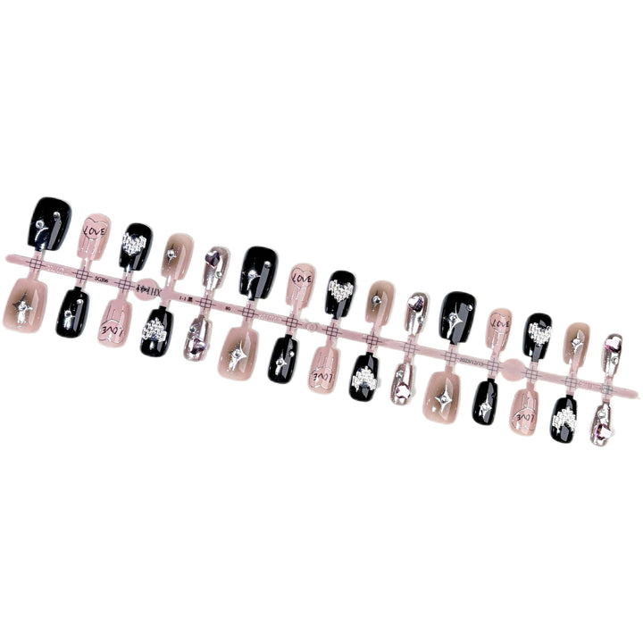 Dekoratives Press-On Nagelset mit Liebe und Stern Akzenten