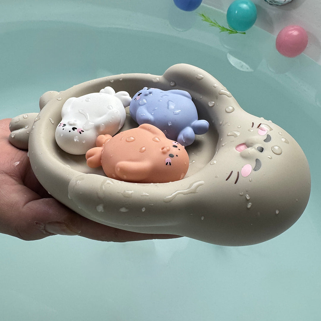 Unisex Badespaßspielzeugset mit niedlichen Nilpferdfiguren Karnz